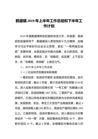 鹤盛镇2019年上半年工作总结和下半年工作计划