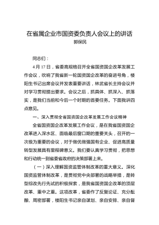 郭保民：在省属企业市国资委负责人会议上的讲话(1)