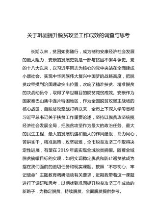 关于巩固提升脱贫攻坚工作成效的调查与思考