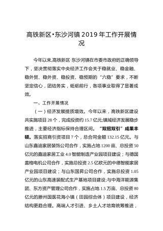 高铁新区•东沙河镇2019年工作开展情况汇报