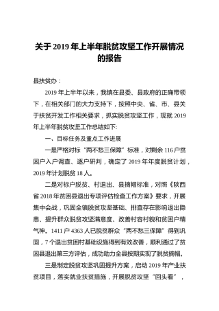 关于2019年上半年脱贫攻坚工作开展情况的报告