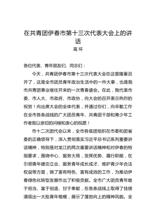 高环：在共青团伊春市第十三次代表大会上的讲话