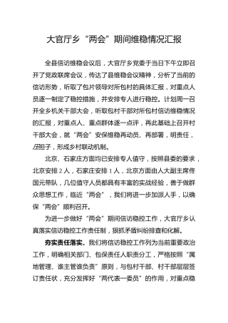大官厅乡“两会”期间维稳情况汇报