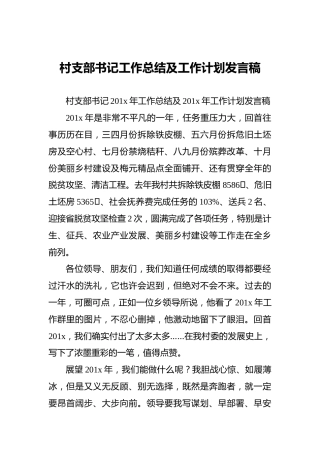 村支部书记工作总结及工作计划发言稿