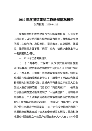 2019年度脱贫攻坚工作进展情况报告