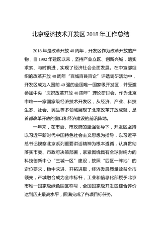 北京经济技术开发区2018年工作总结