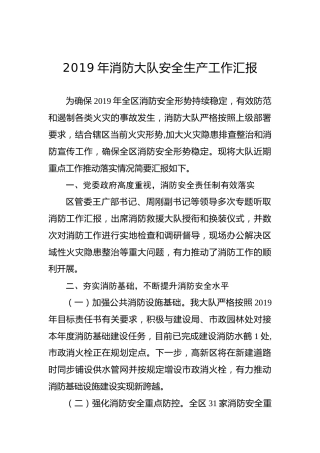 2019年枣庄高新区消防大队安全生产工作汇报