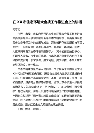 在XX市生态环境大会战工作推进会上的讲话