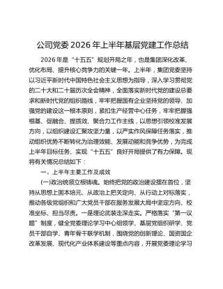 公司党委2026年上半年基层党建工作总结
