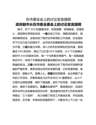 在市委全会上的讨论发言提纲