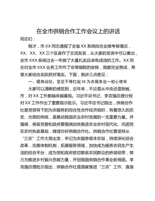 在全市供销合作工作会议上的讲话