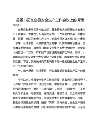 县委书记在全县安全生产工作会议上的讲话