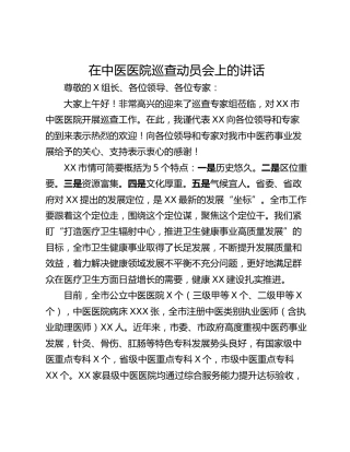 在中医医院巡查动员会上的讲话