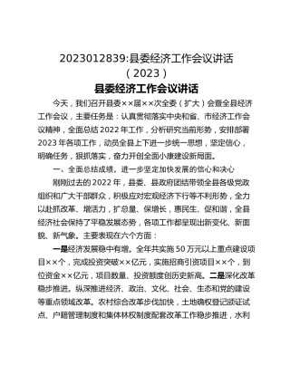 县委经济工作会议讲话（2023）