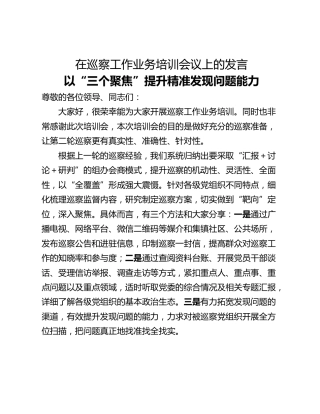 在巡察工作业务培训会议上的发言