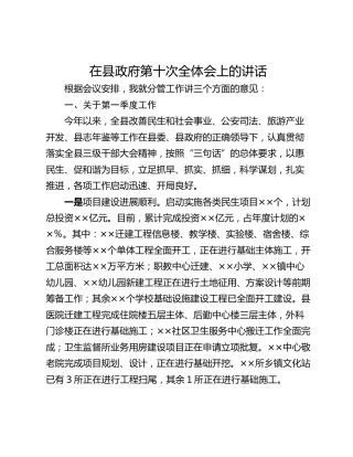 在县政府第十次全体会上的讲话