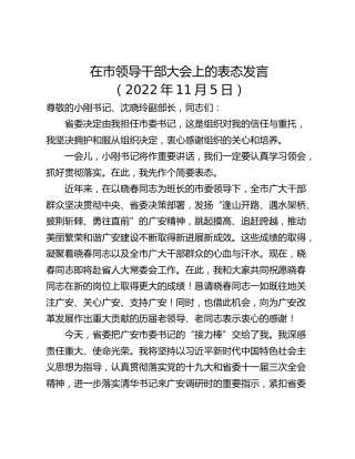 在市领导干部大会上的表态发言