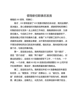 领导新任职表态发言