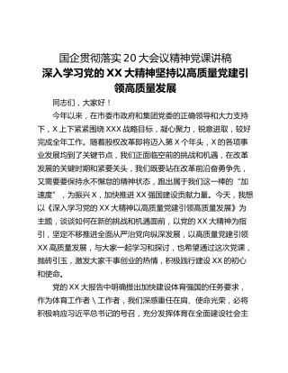 国企贯彻落实20大会议精神党课讲稿