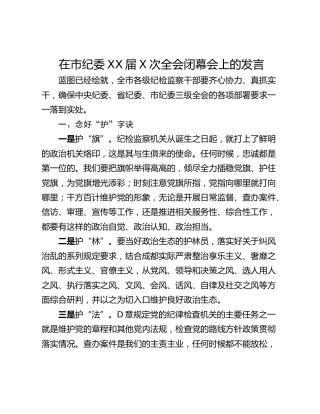 在市纪委XX届X次全会闭幕会上的发言