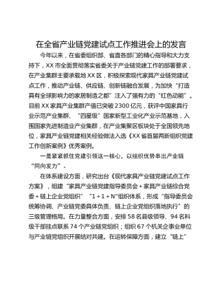 在全省产业链党建试点工作推进会上的发言