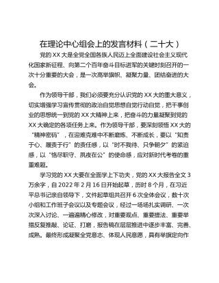 在理论中心组会上的发言材料（二十大）