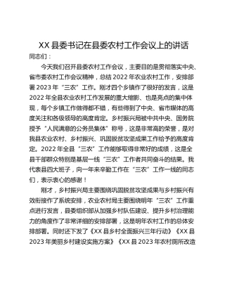 XX县委书记在县委农村工作会议上的讲话