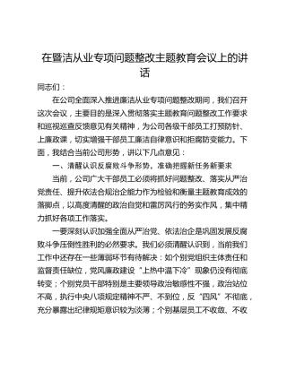 在暨洁从业专项问题整改主题教育会议上的讲话