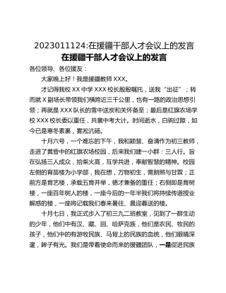 在援疆干部人才会议上的发言