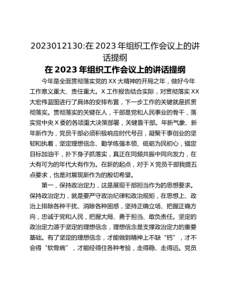 在2023年组织工作会议上的讲话提纲