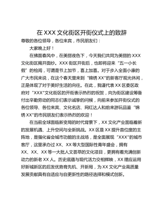 在XXX文化街区开街仪式上的致辞