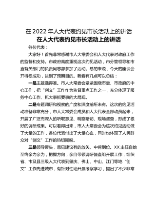 在2022年人大代表约见市长活动上的讲话