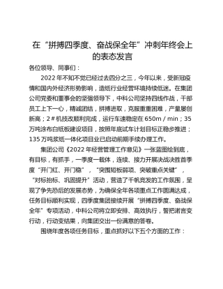 在“拼搏四季度、奋战保全年”冲刺年终会上的表态发言