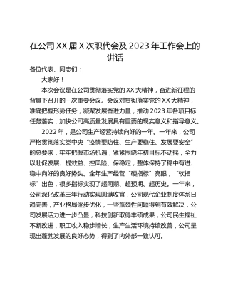 在公司XX届X次职代会及2023年工作会上的讲话