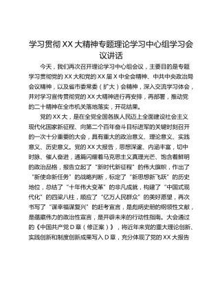 学习贯彻XX大精神专题理论学习中心组学习会议讲话