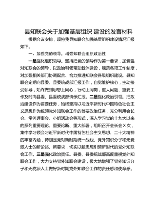 县知联会关于加强基层组织 建设的发言材料