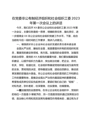 在党委非公有制经济组织和社会组织工委2023年第一次会议上的讲话