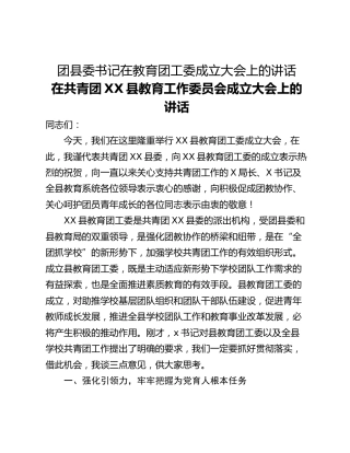 团县委书记在教育团工委成立大会上的讲话