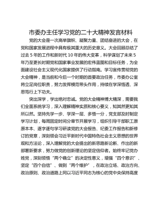 市委办主任学习党的二十大精神发言材料