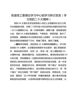 街道党工委理论学习中心组学习研讨发言（学习党的二十大精神）