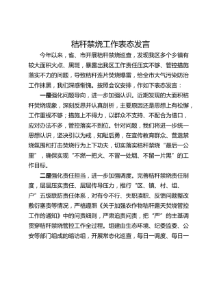 秸秆禁烧工作表态发言