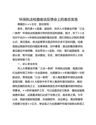 环保执法检查座谈反馈会上的表态发言