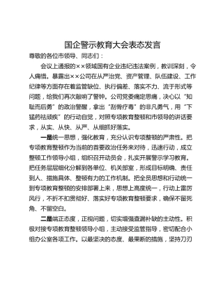 国企警示教育大会表态发言