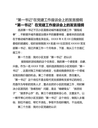 第一书记_在党建工作座谈会上的发言提纲