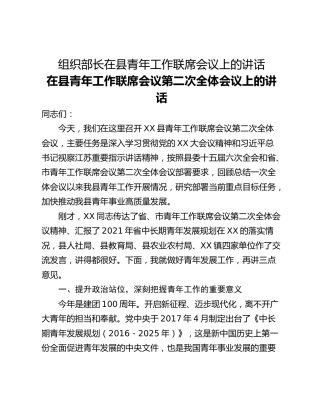 组织部长在县青年工作联席会议上的讲话