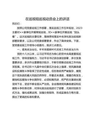 在巡视组巡视动员会上的讲话