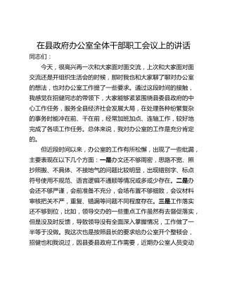 在县政府办公室全体干部职工会议上的讲话