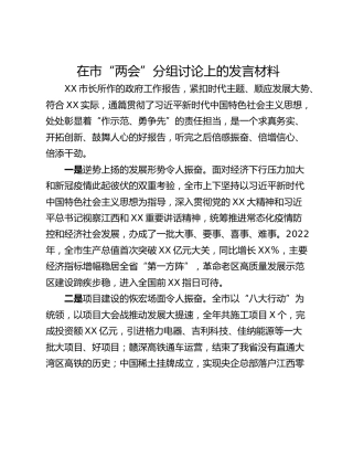 在市“两会”分组讨论上的发言材料