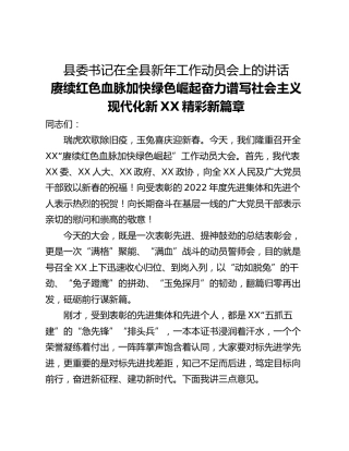县委书记在全县新年工作动员会上的讲话