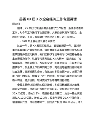 县委XX届X次全会经济工作专题讲话